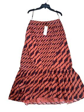Du Paradis Womens Midi Ruffle Hem Skirt Orange & Brown Print Cotton M